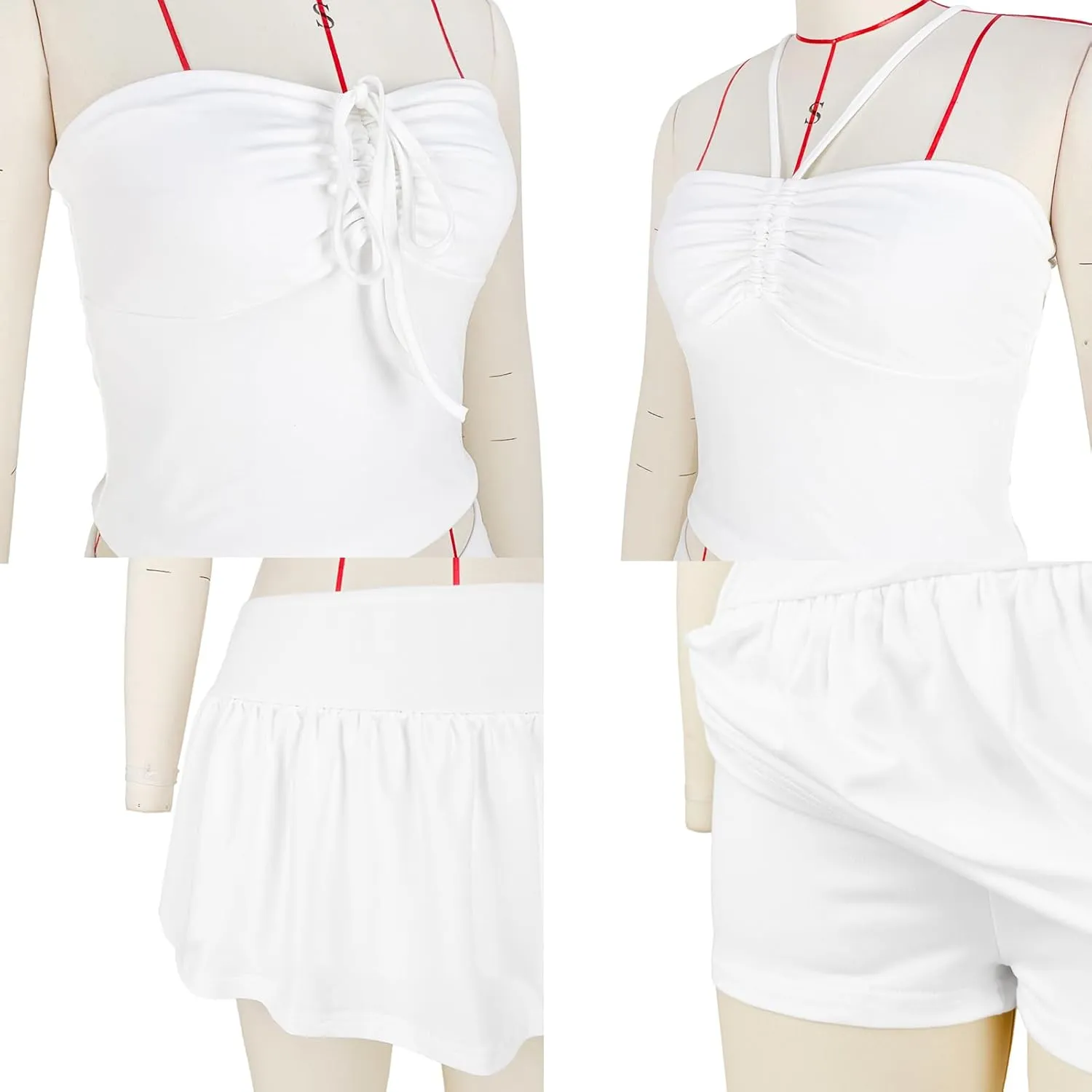 2 Piece Skirt Outfits for Women Y2k Summer Bandeau Going Out Crop Tops and Low Wasit Mini Skorts Sets