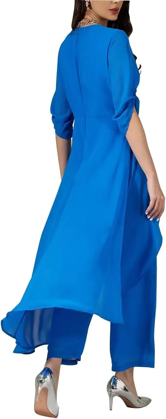 2 Pieces Chiffon Mother of The Bride Pantsuits for Wedding Half Sleeve Formal Evening Prom Cocktail Pants Outfit