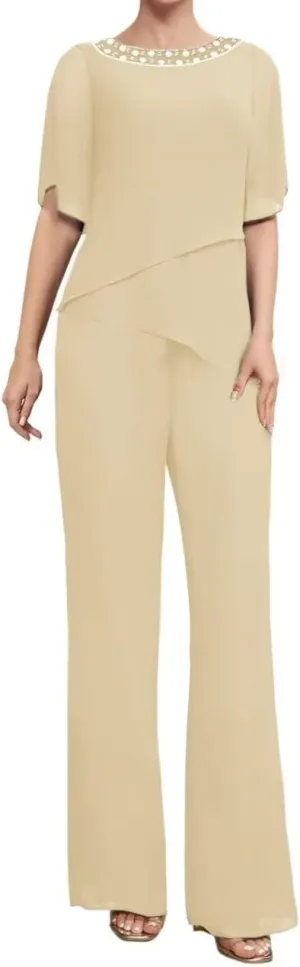 2 Pieces Mother of The Bride Pants Suits Short Sleeve Formal Outfits for Women Pantsuits for Wedding Guest