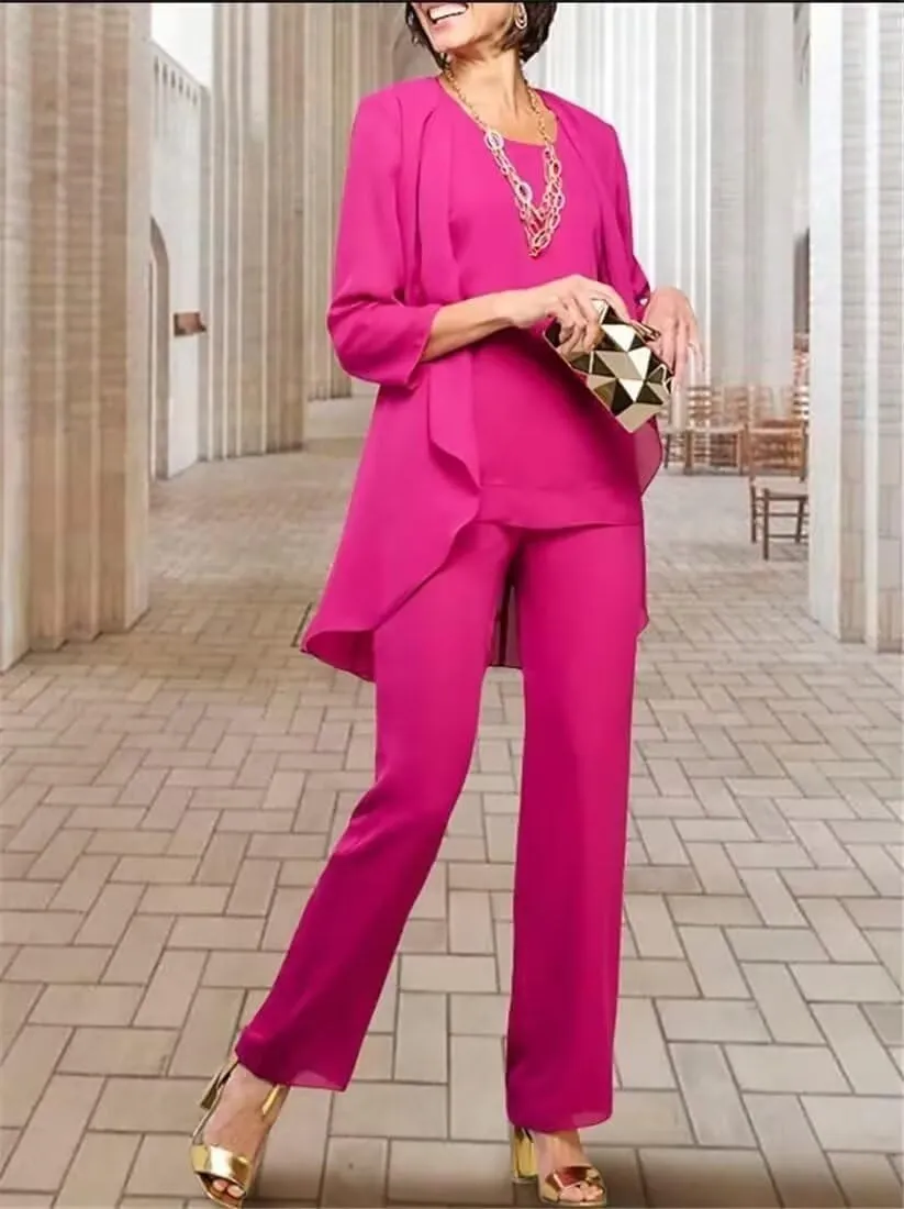 3 Pieces Mother of The Bride Pant Suits for Wedding Chiffon Foraml Outfit Set for Formal Dresses Women Groom Dress