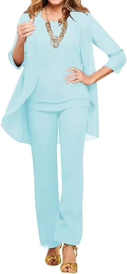 3 Pieces Mother of The Bride Pant Suits for Wedding Chiffon Foraml Outfit Set for Formal Dresses Women Groom Dress