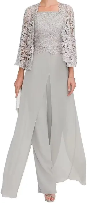 3 Pieces Mother of The Bride Pants Suits Formal Outfit for Womens Pantsuits Grandmother of The Bride Dresses