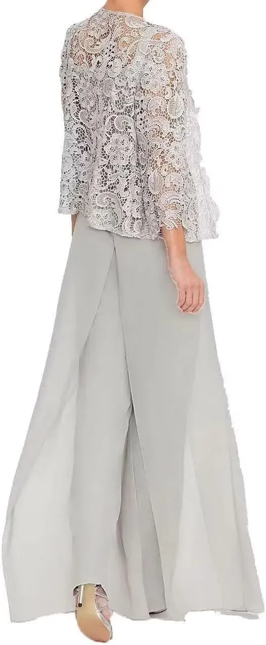 3 Pieces Mother of The Bride Pants Suits Formal Outfit for Womens Pantsuits Grandmother of The Bride Dresses