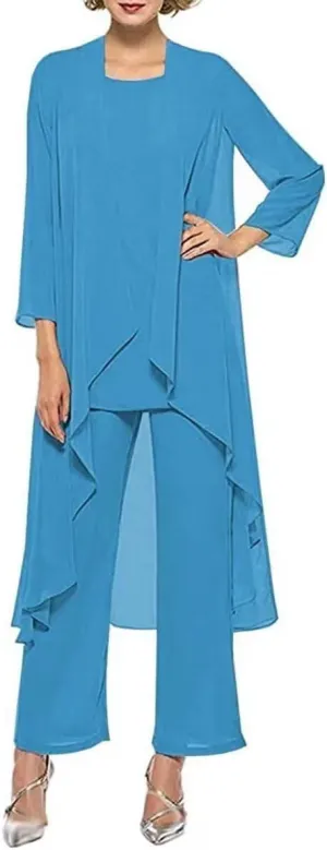 3 Pieces Pantsuits for Women Dressy Outfit Set Long Sleeve Mother of The Bride Dresses with Chiffon Jacket