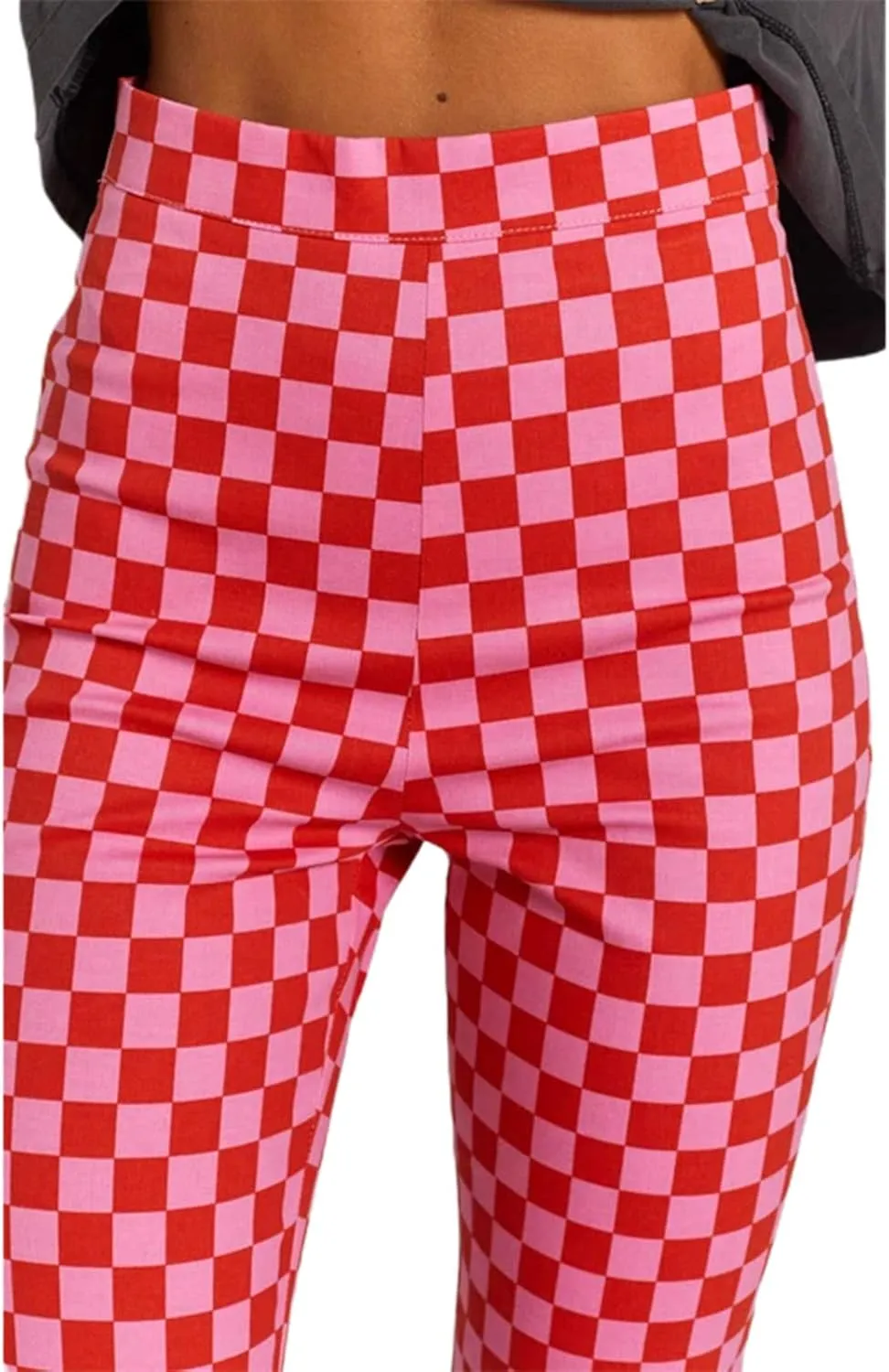 Acehomeyfit Women Casual Straight Wide Leg Flare Pants High Waist Baggy Checkerboard Printed Trousers Joggers 90s Streetwear