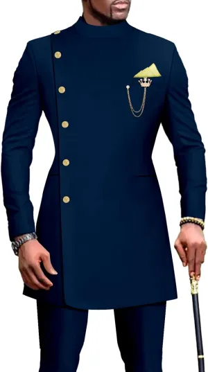 African Suits for Men Single Breasted Blazer and Pants 2 Piece Set Dashiki Outfits Ankara Attire for Wedding