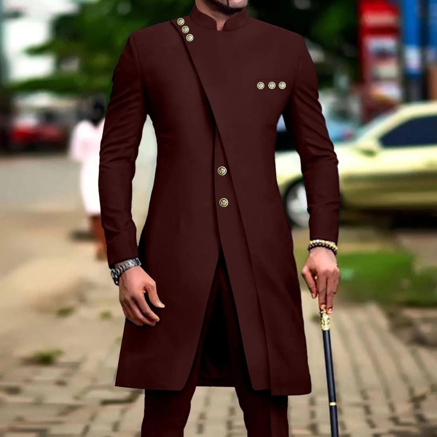 African Suits for Men Slim Fit Single Breasted Blazer and Pants Set Business Dress Suit Party Wedding Evening