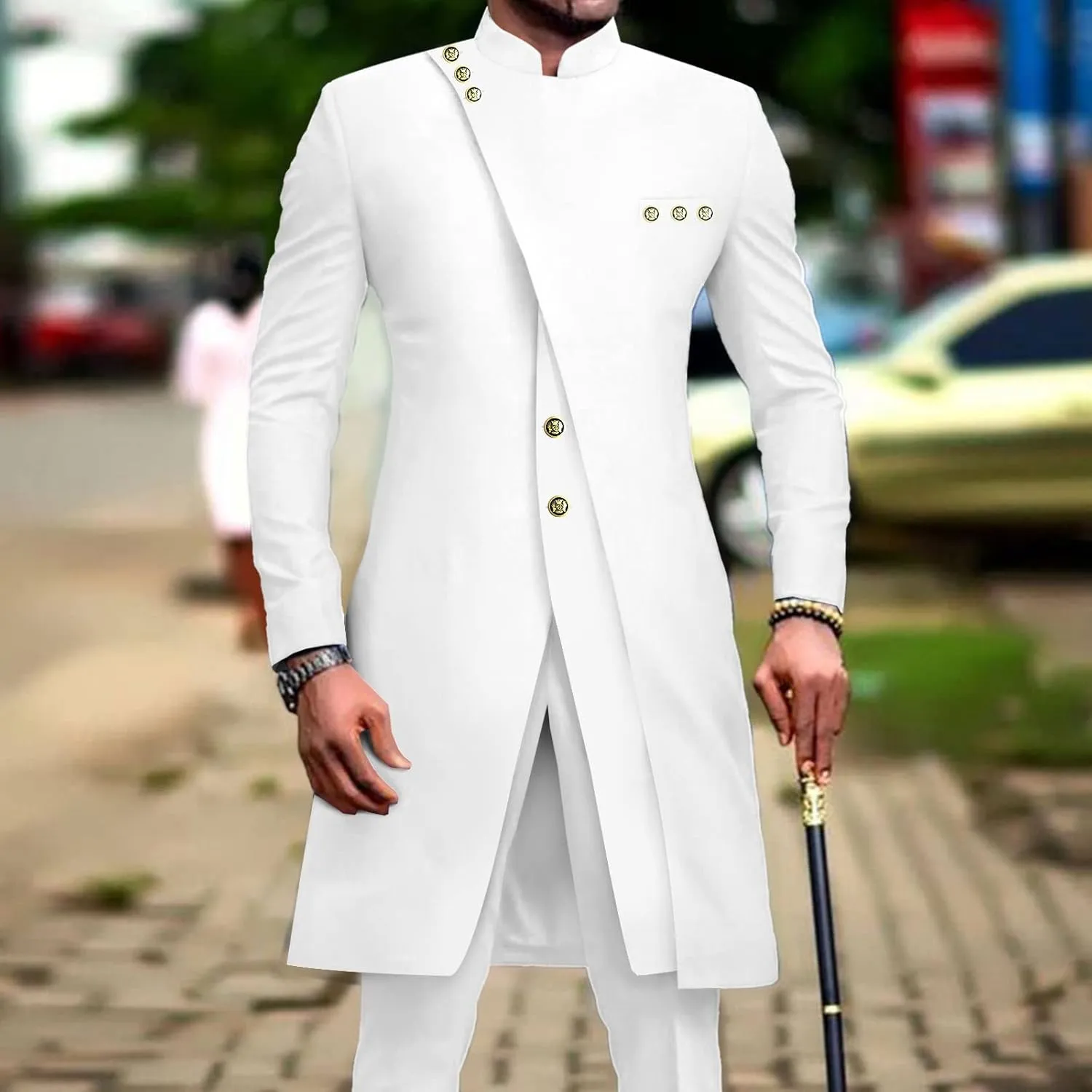 African Suits for Men Slim Fit Single Breasted Blazer and Pants Set Business Dress Suit Party Wedding Evening