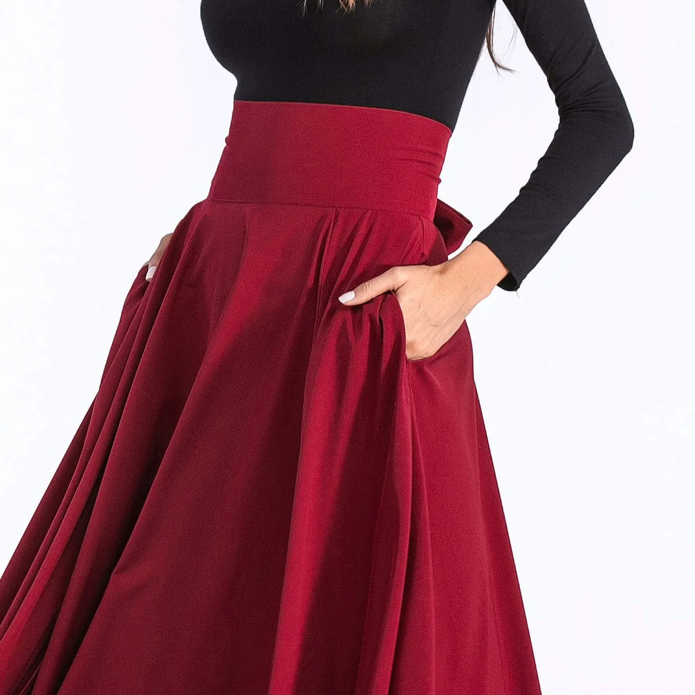 Aivtalk Women High Waist Long Skirt with Slit Pockets Bow Tie Pleated Maxi Skirt