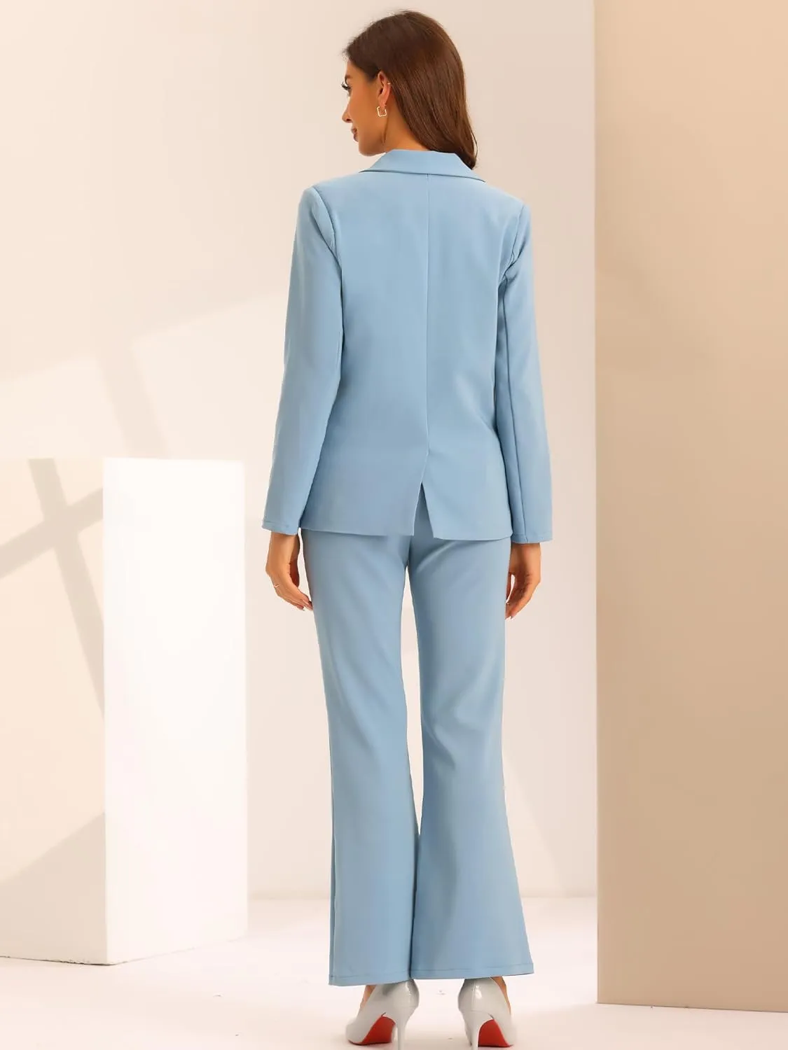 Allegra K 2 Piece Work Suit for Women's Business Formal Double-Breasted Blazer and Pants Set