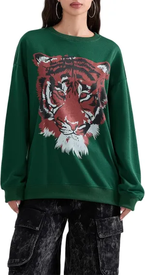 Amiblvowa Women Graphic Oversized Sweatshirt Y2K Long Sleeve Crew Neck Baggy Pullover Sweatshirt Teens Retro Aesthetic Hoodie