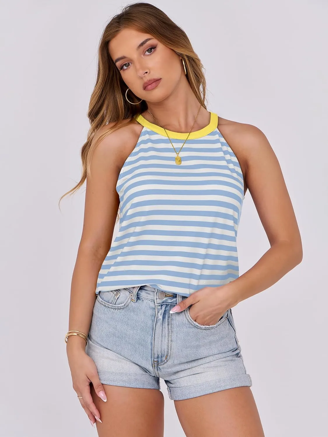 ANRABESS Halter Tops for Women Sleeveless Crew Neck Basic Camisole Tank Top 2025 Casual Summer Beach Outfits