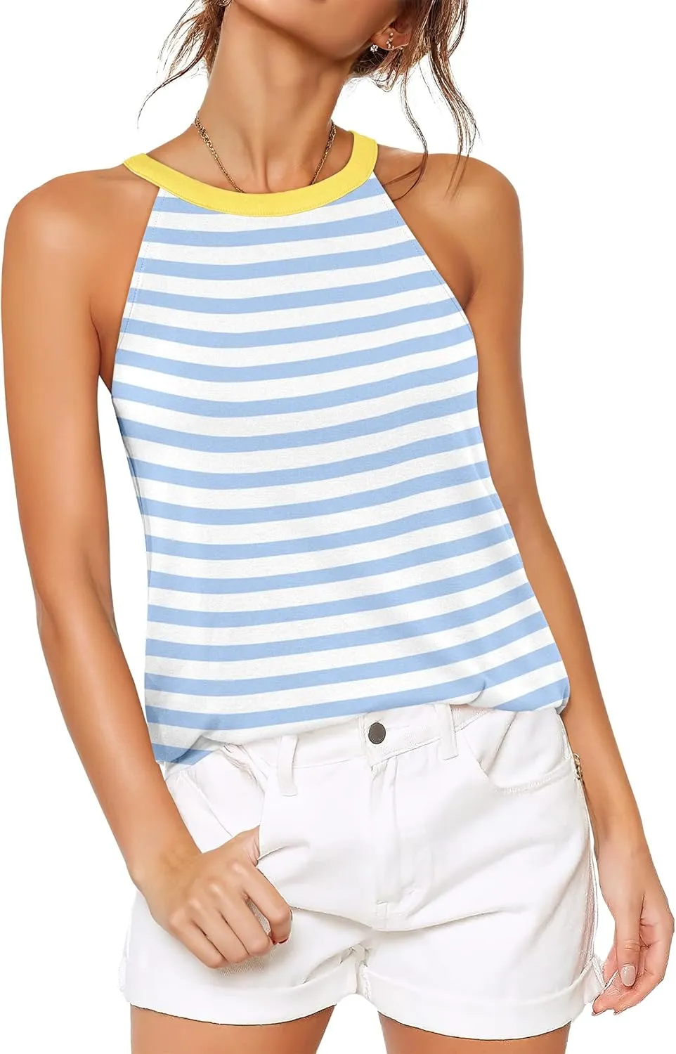 ANRABESS Halter Tops for Women Sleeveless Crew Neck Basic Camisole Tank Top 2025 Casual Summer Beach Outfits
