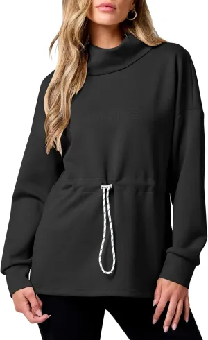 ANRABESS Womens Turtleneck Sweatshirts Drawstring Waist Pullover Tops Loose Fit Long Sleeve Hoodies 2024 Fall Preppy Outfits