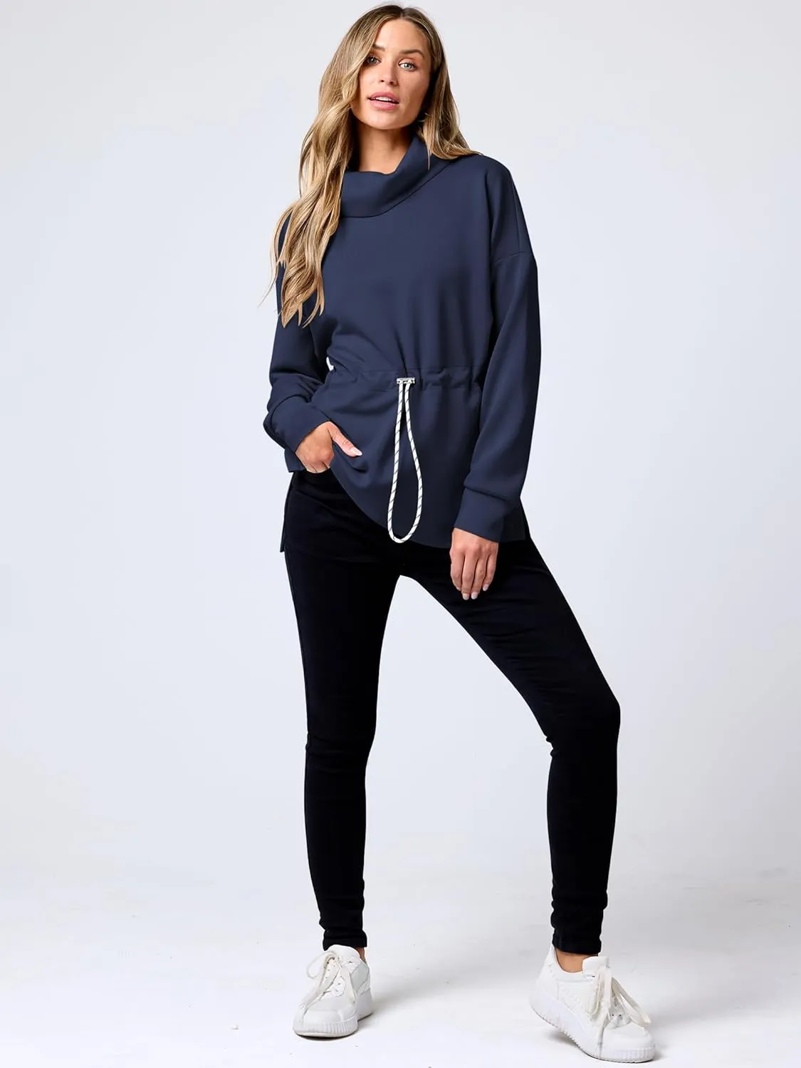 ANRABESS Womens Turtleneck Sweatshirts Drawstring Waist Pullover Tops Loose Fit Long Sleeve Hoodies 2024 Fall Preppy Outfits