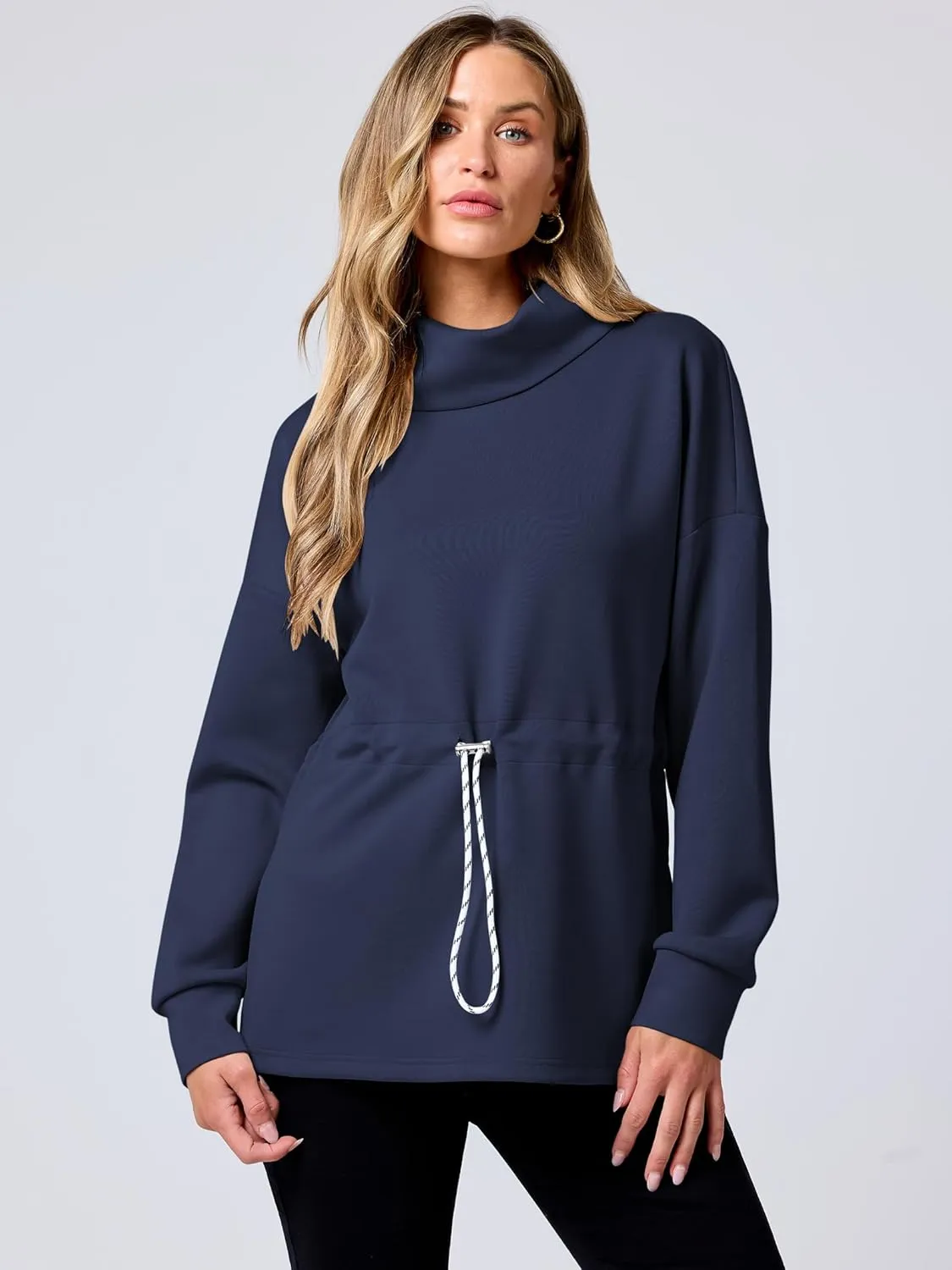 ANRABESS Womens Turtleneck Sweatshirts Drawstring Waist Pullover Tops Loose Fit Long Sleeve Hoodies 2024 Fall Preppy Outfits