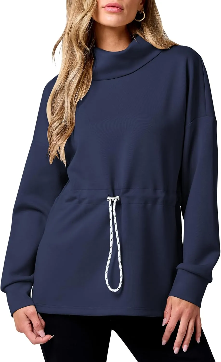 ANRABESS Womens Turtleneck Sweatshirts Drawstring Waist Pullover Tops Loose Fit Long Sleeve Hoodies 2024 Fall Preppy Outfits