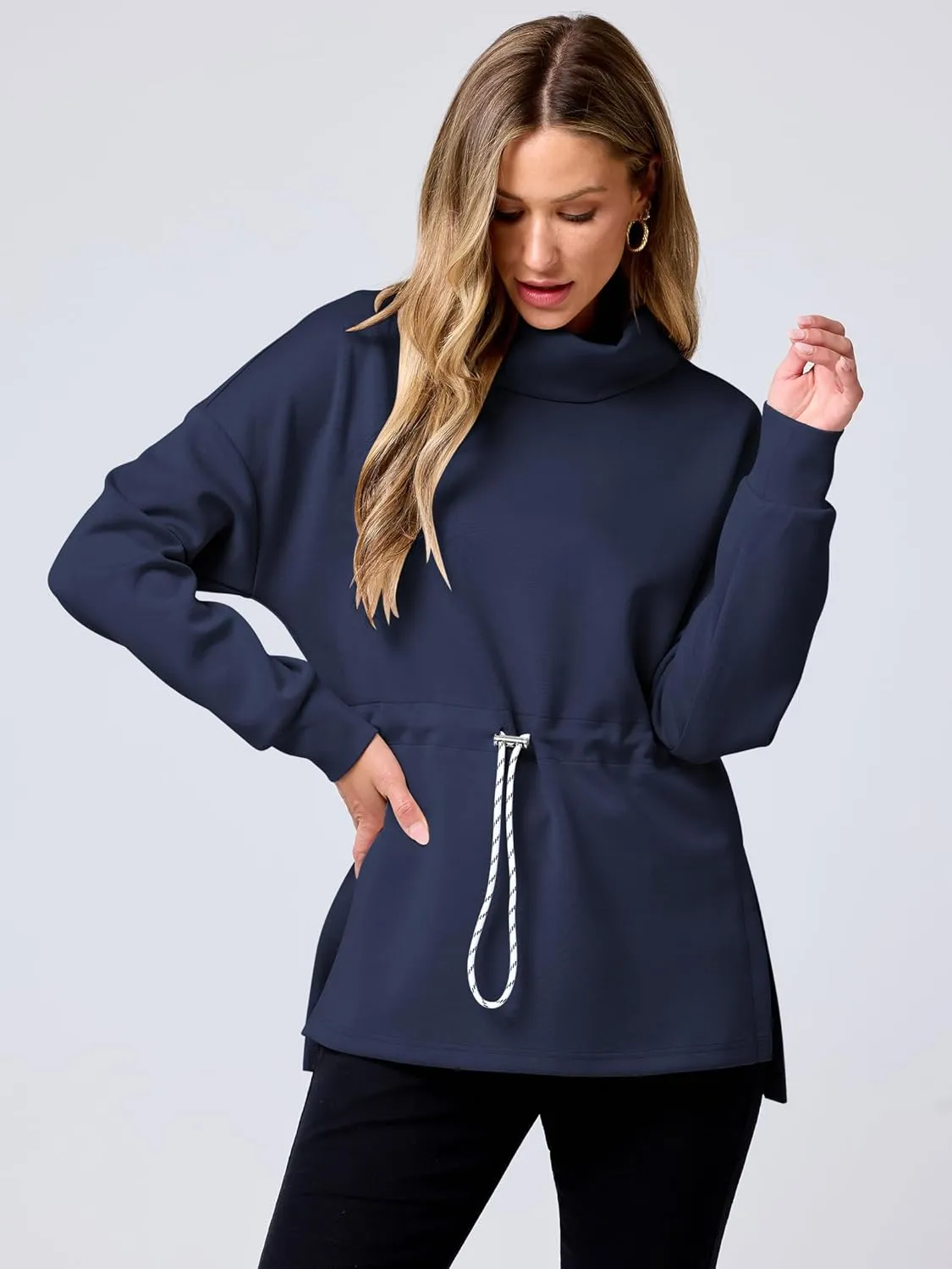 ANRABESS Womens Turtleneck Sweatshirts Drawstring Waist Pullover Tops Loose Fit Long Sleeve Hoodies 2024 Fall Preppy Outfits