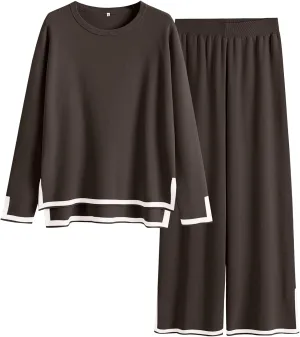 ANRABESS Women's Two Piece Outfits Knit Pullover Sweater Tops & Wide leg Pants Lounge Matching Sweatsuit Tracksuits Sets