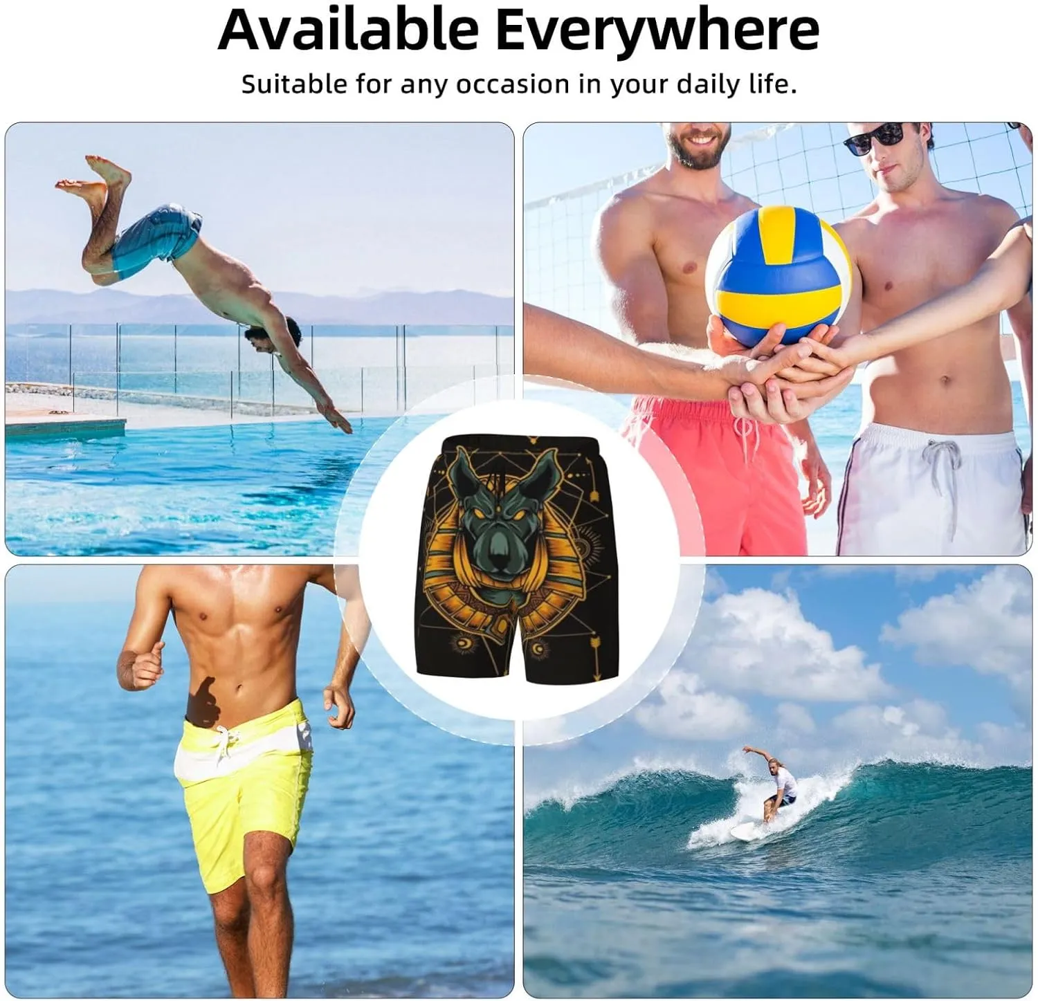 Anubis God Egypt Guardian Tribe Men's Swim Trunks with Compression Lining Shorts Beach Pants