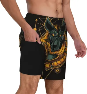 Anubis God Egypt Guardian Tribe Men's Swim Trunks with Compression Lining Shorts Beach Pants