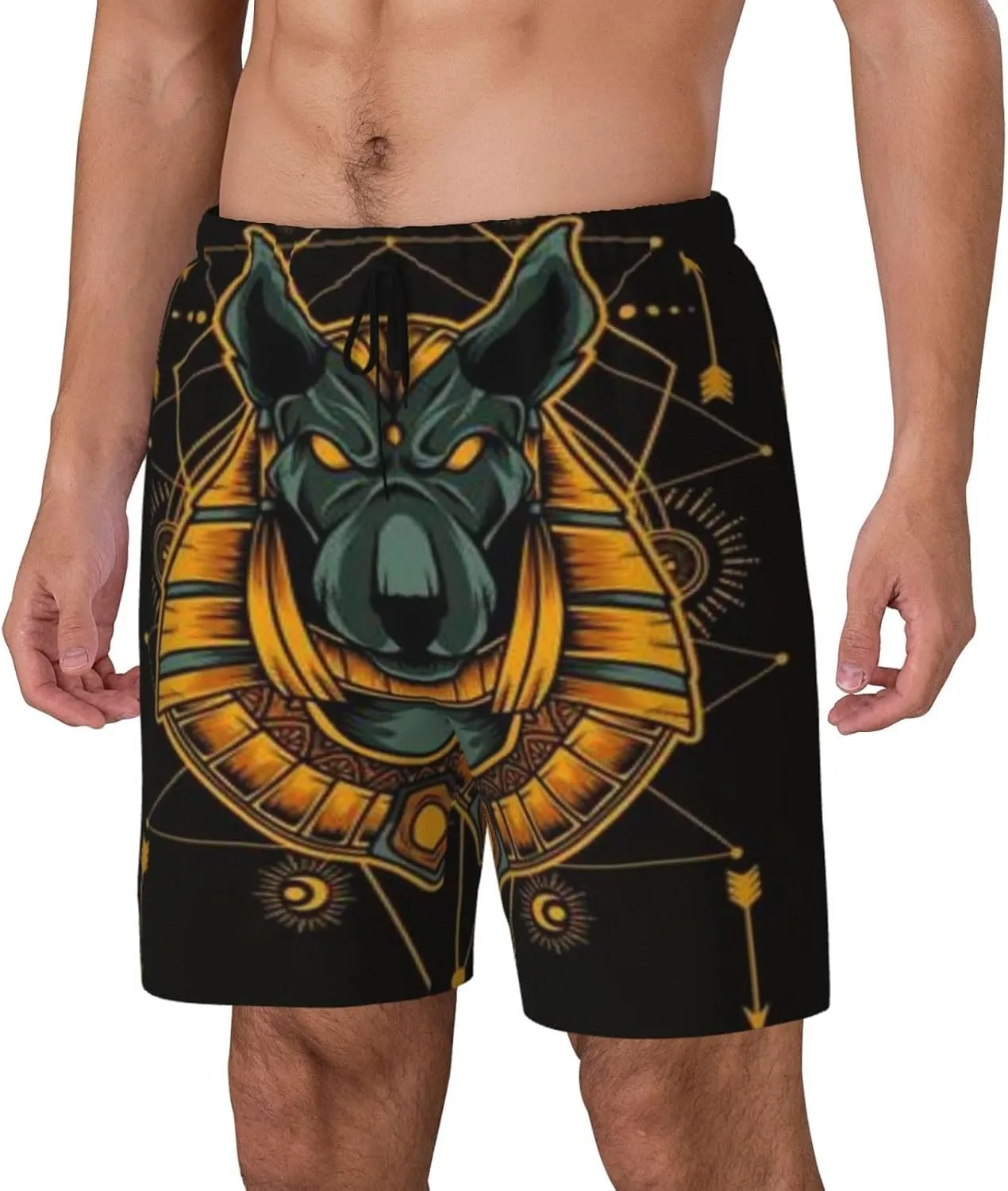 Anubis God Egypt Guardian Tribe Men's Swim Trunks with Compression Lining Shorts Beach Pants