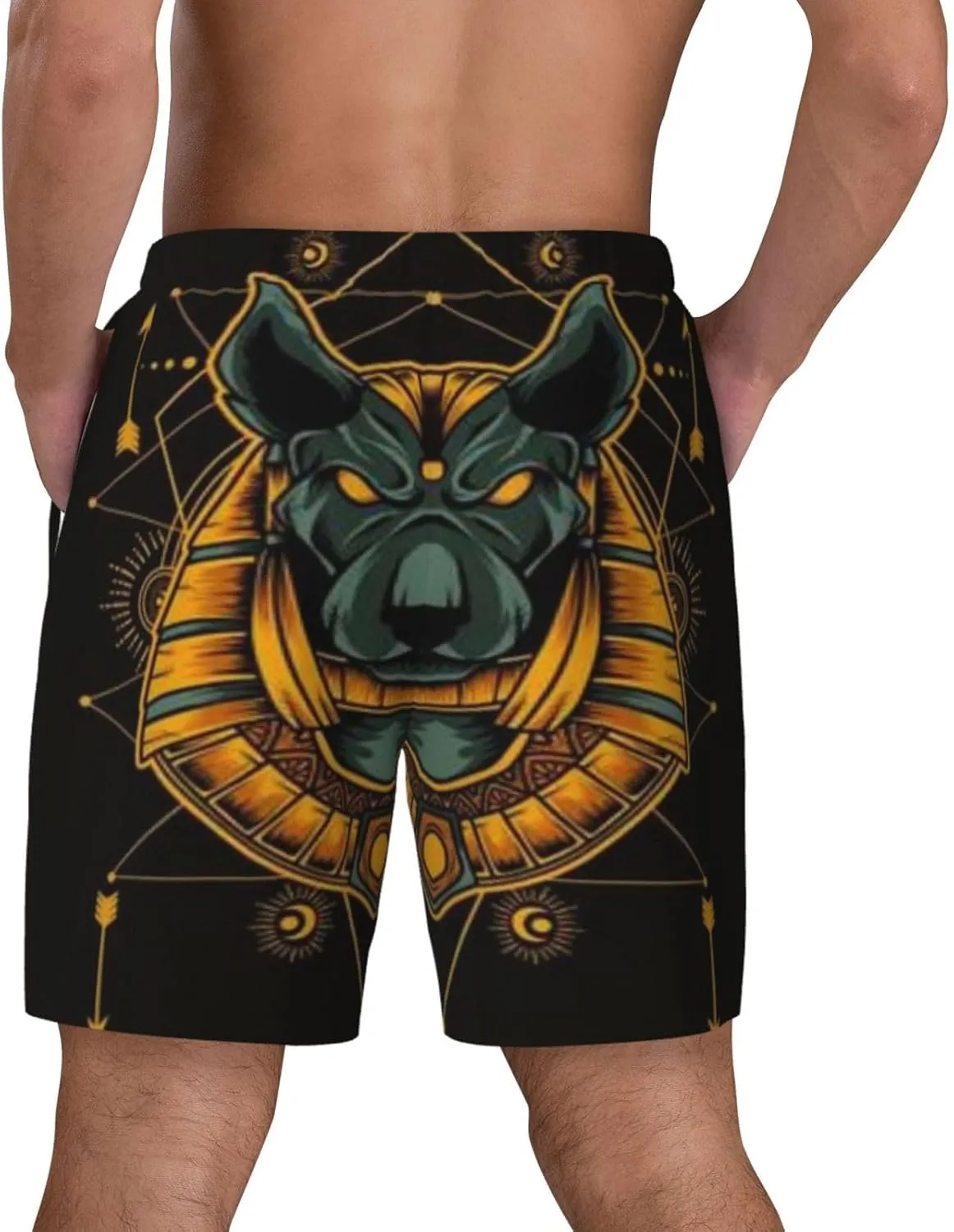 Anubis God Egypt Guardian Tribe Men's Swim Trunks with Compression Lining Shorts Beach Pants
