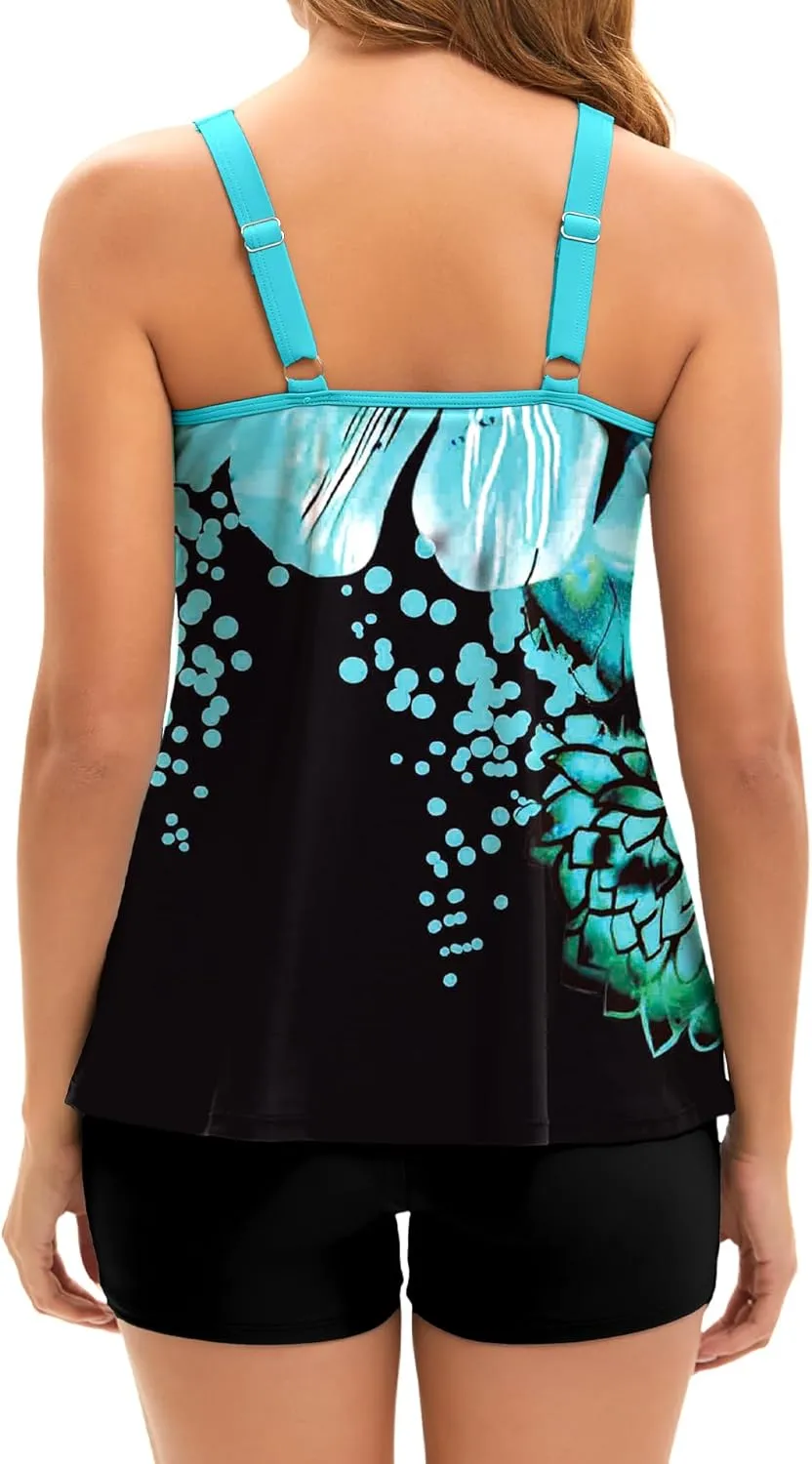 Arolina Tankini Swimsuits for Women Tummy Control Two Piece Bathing Suits Flowy Swim Tops with Boy Shorts