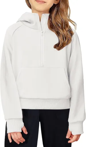 Arshiner Girls Sweatshirt Half Zip Hoodie Fleece Pullover Sweatshirts for Teen Girls Fall Winter Clothes Thumb Hole