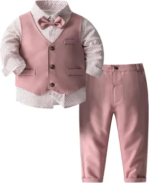ARTMINE Toddler Boy Clothes Suit Gentleman Wedding Outfits, Formal Dress Shirt Bowtie Vest Pants