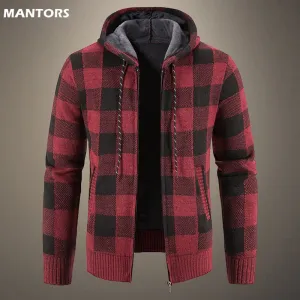Autumn Winter Thick Cardigan Plaid Sweater Hooded Fashion