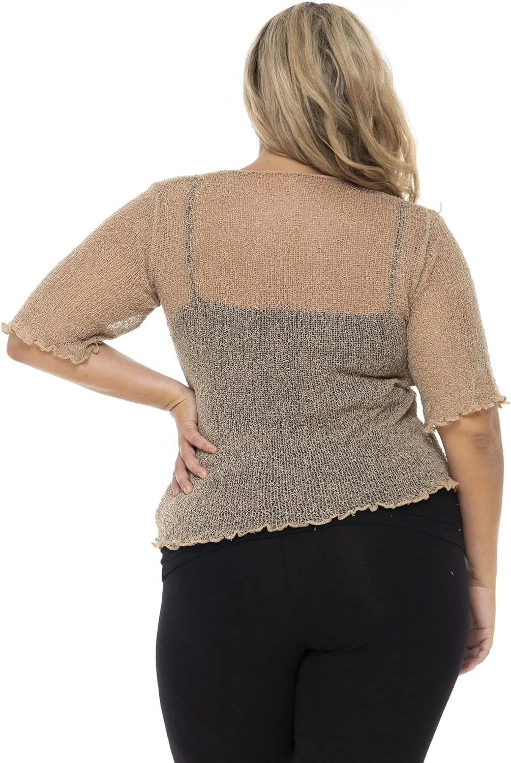 Back From Bali Womens Plus Size Shrug Short Sleeve Sheer Cardigan Lightweight Knit Bolero Arm Cover 2x 3x 4x
