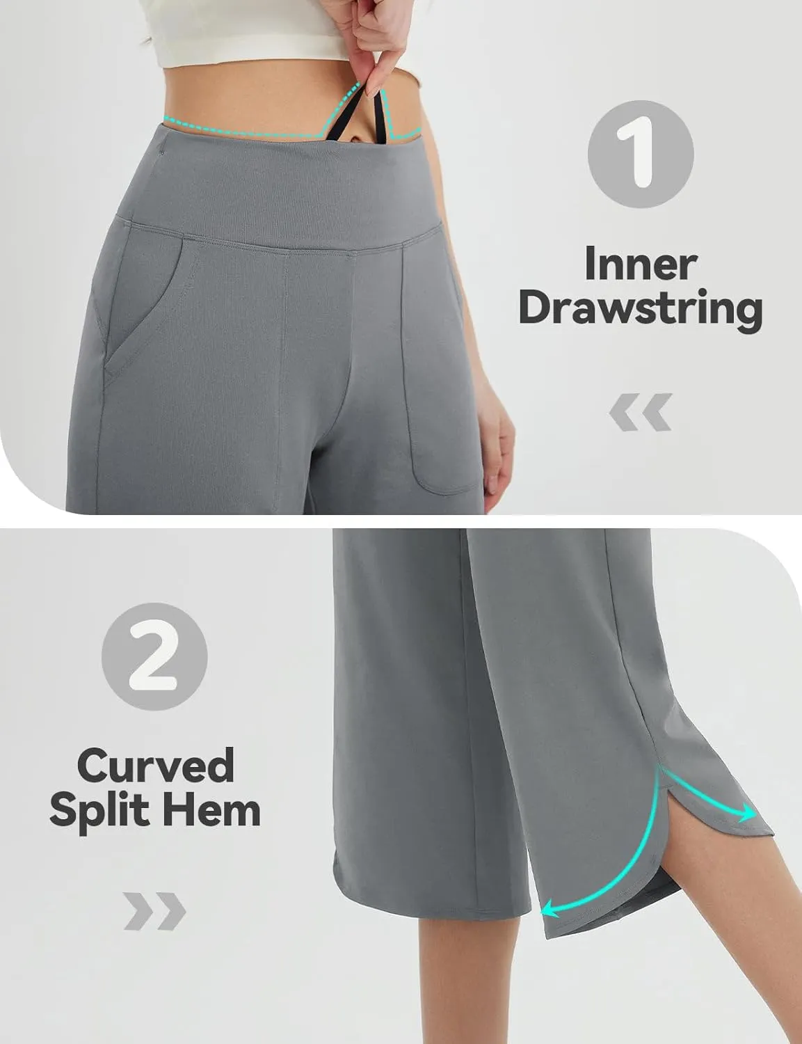 baleaf Capris Pants for Women Yoga Capri Leggings with Pockets Loose High Waist Crop Workout Pants Wide Leg Casual Summer