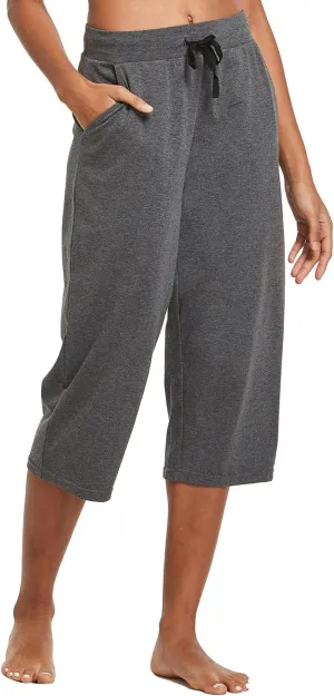 baleaf Women's Capris Yoga Cotton Wide Leg Casual Summer Capri Sweatpants Loose Lounge Workout Crop Pants Pockets