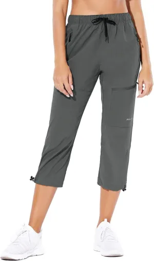 baleaf Women's Hiking Cargo Capris Outdoor Lightweight Water Resistant Pants UPF 50 Zipper Pockets