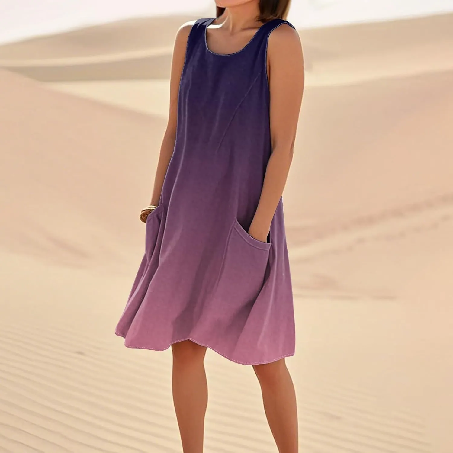 Beach Dresses for Women 2025 Vacation Summer Sleeveless Linen Midi Dress Flowy Plus Size Boho Dresses with Pocket