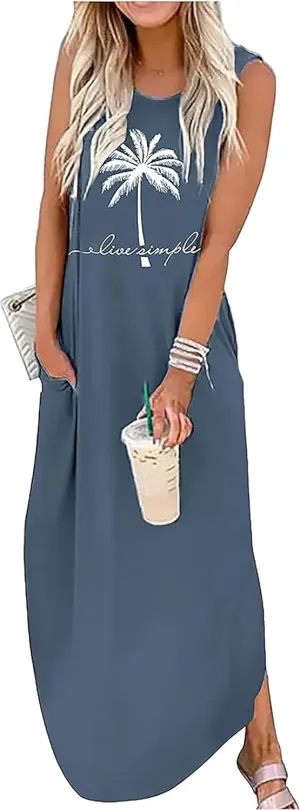Beach Summer Dress for Women Sun Salt Sand Tank Dresses Holiday Sundress Beach Sleeveless Split Maxi Dress