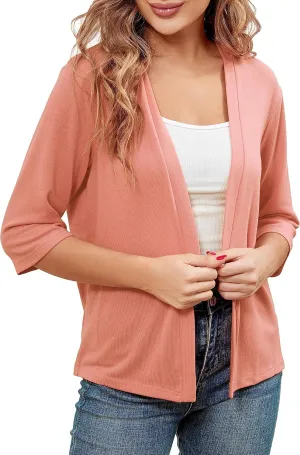 BENANCY Women 3/4 Sleeves Bolero Shrugs Open Front Lightweight Cardigan