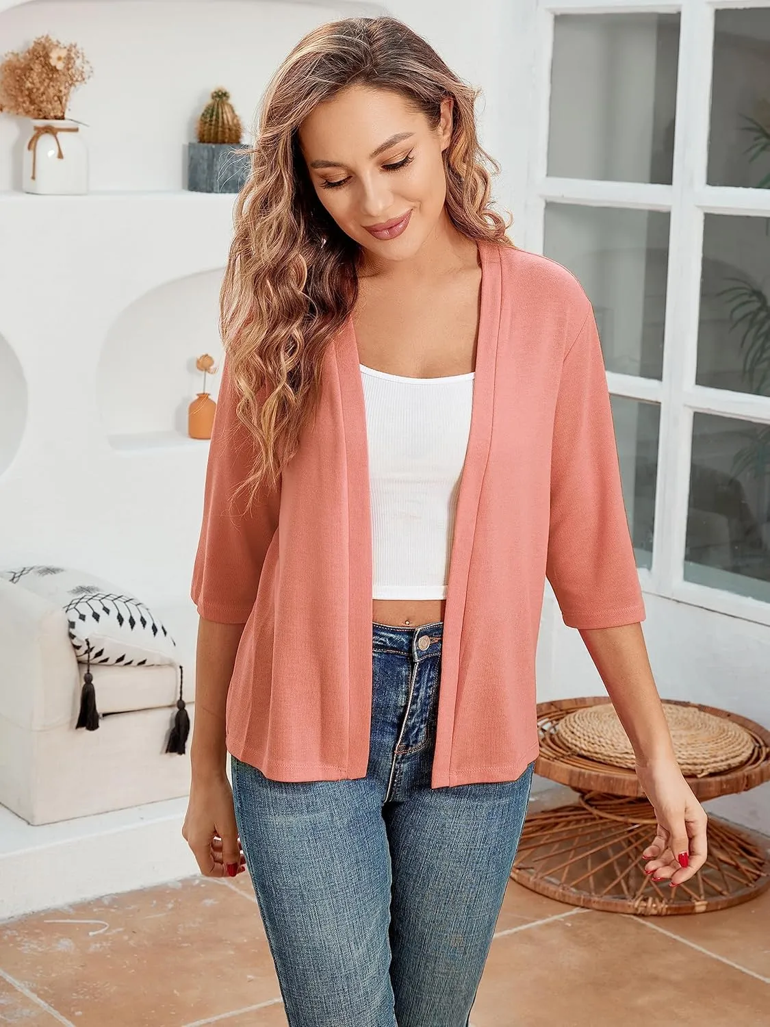 BENANCY Women 3/4 Sleeves Bolero Shrugs Open Front Lightweight Cardigan