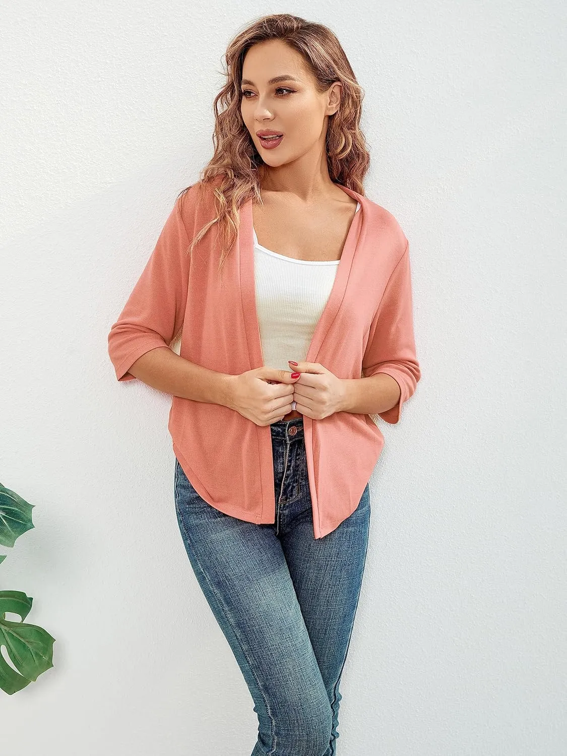 BENANCY Women 3/4 Sleeves Bolero Shrugs Open Front Lightweight Cardigan