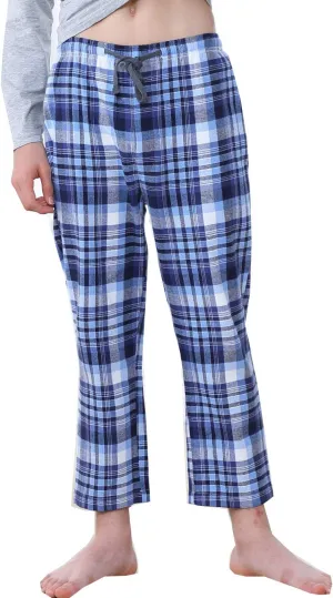 Big Boy's Cotton Plaid Pajama Pants Lounge Long Pants Loose Size 8 10 12 14 16