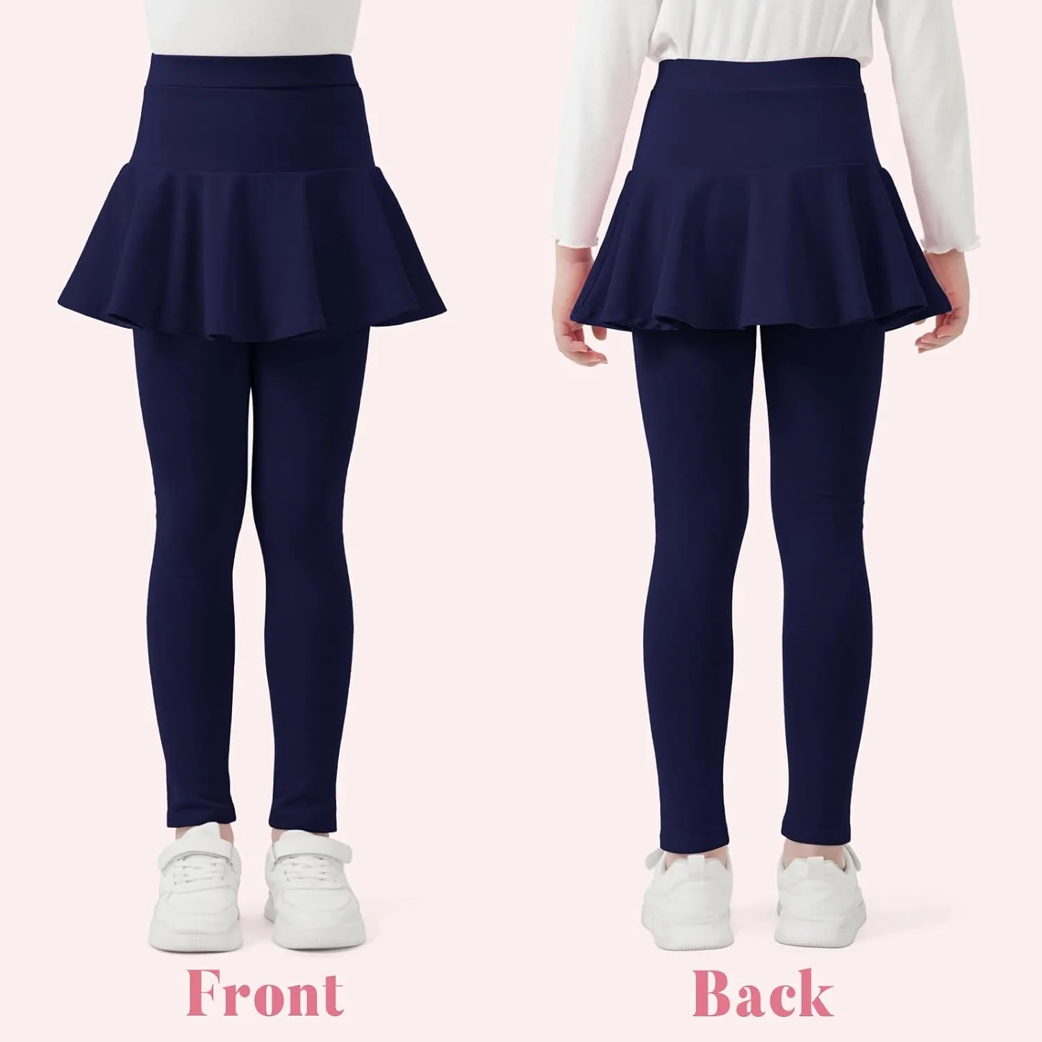 BOOPH 2 Pack Girls Leggings with Skirt Cotton Ruffle Tutu Uniform Pants 3-10 Years
