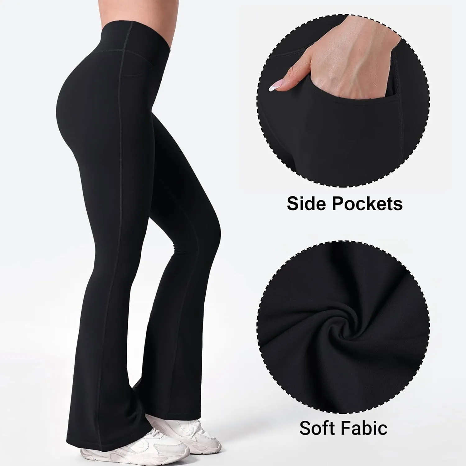 BOOVET Women's Flare Yoga Pants with Pockets Crossover High Waisted Bootcut Flare Yoga Leggings Tummy Control Workout Pants