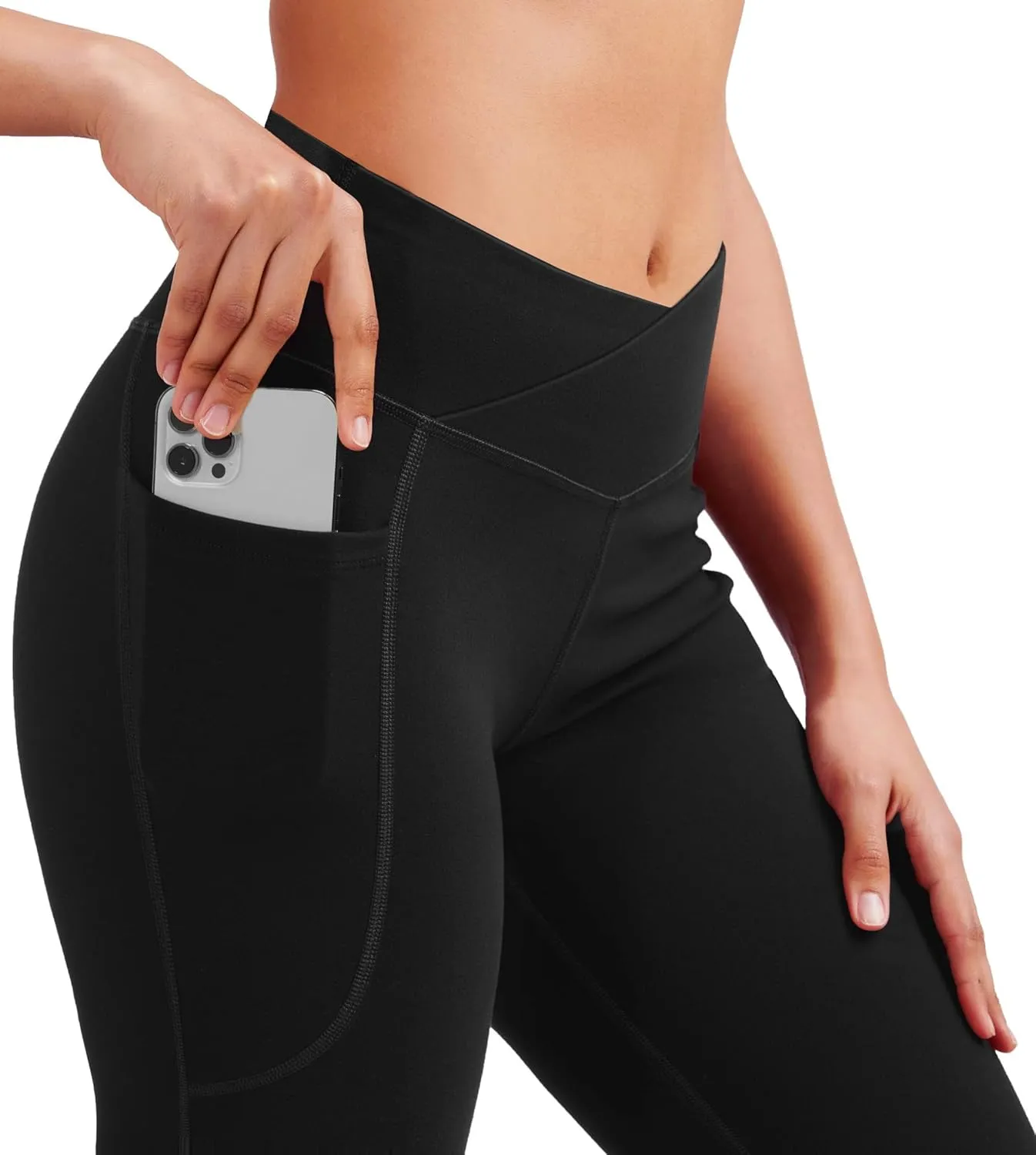 BOOVET Women's Flare Yoga Pants with Pockets Crossover High Waisted Bootcut Flare Yoga Leggings Tummy Control Workout Pants