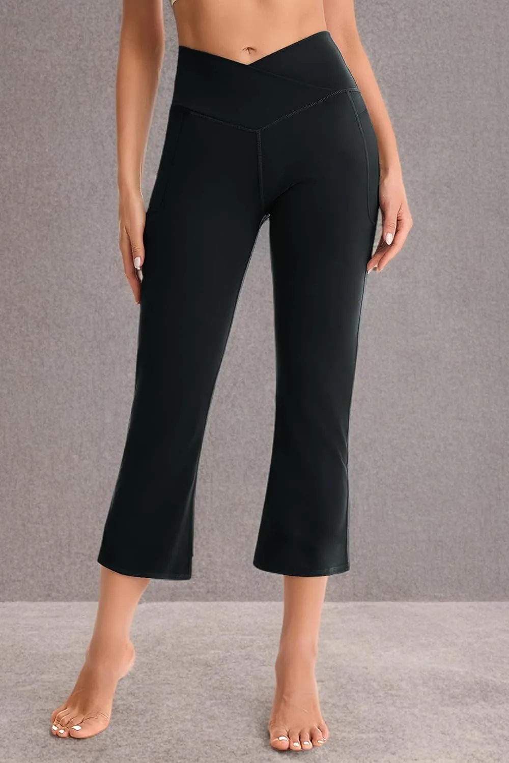 BOOVET Women's Flare Yoga Pants with Pockets Crossover High Waisted Bootcut Flare Yoga Leggings Tummy Control Workout Pants