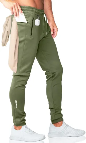 Born Tough Slim-Fit Mens Workout Joggers Pants, Tapered Bodybuilding Gym Joggers, Athletic Running Sweatpants Zipper Pockets