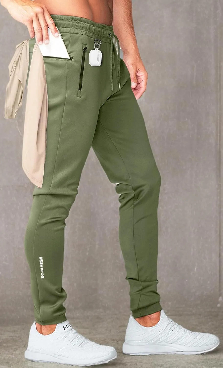 Born Tough Slim-Fit Mens Workout Joggers Pants, Tapered Bodybuilding Gym Joggers, Athletic Running Sweatpants Zipper Pockets