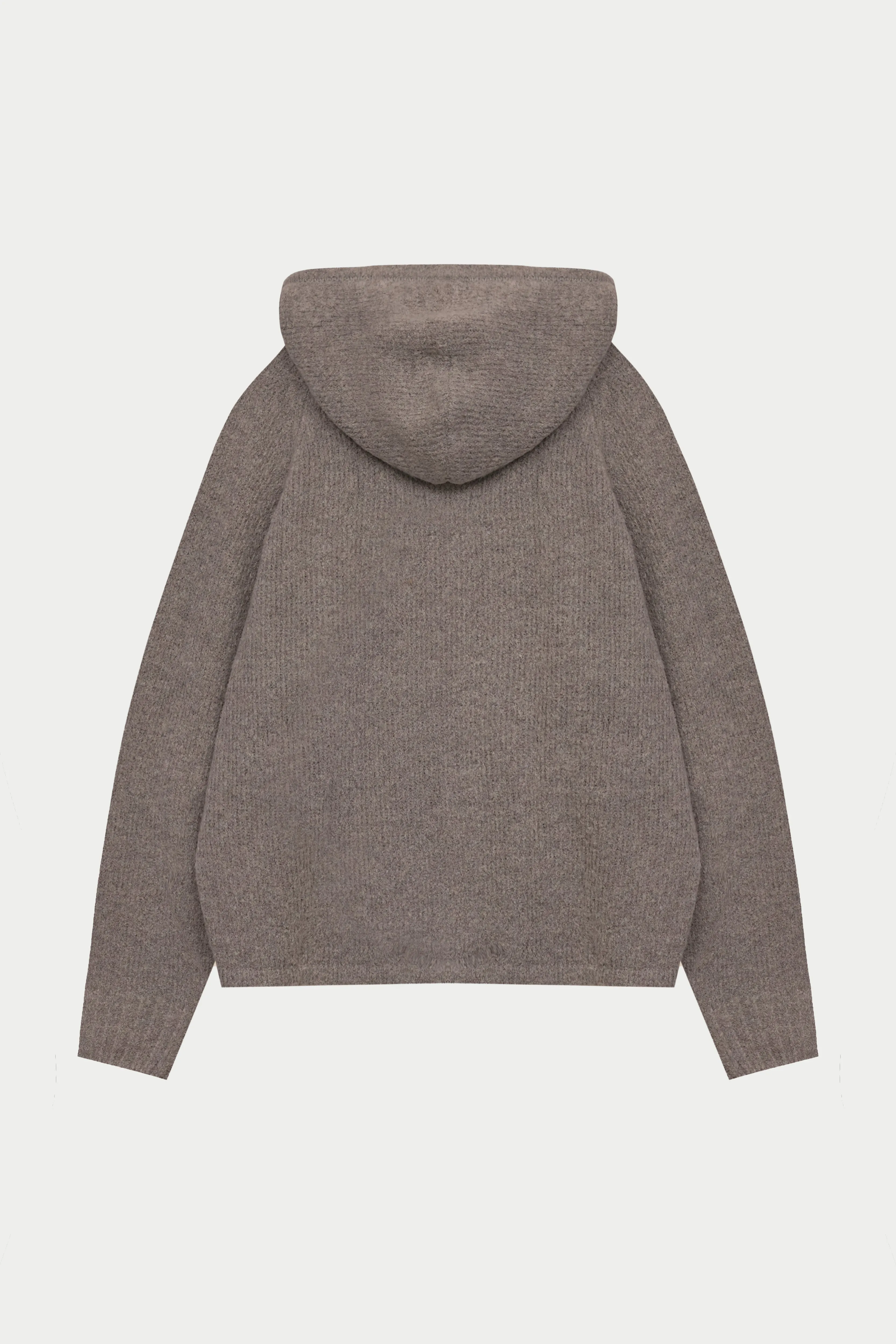 BOUCLE KNIT HOODIE - BROWN