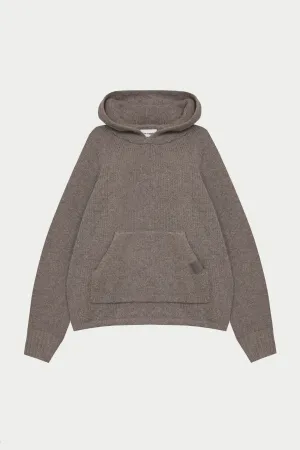 BOUCLE KNIT HOODIE - BROWN