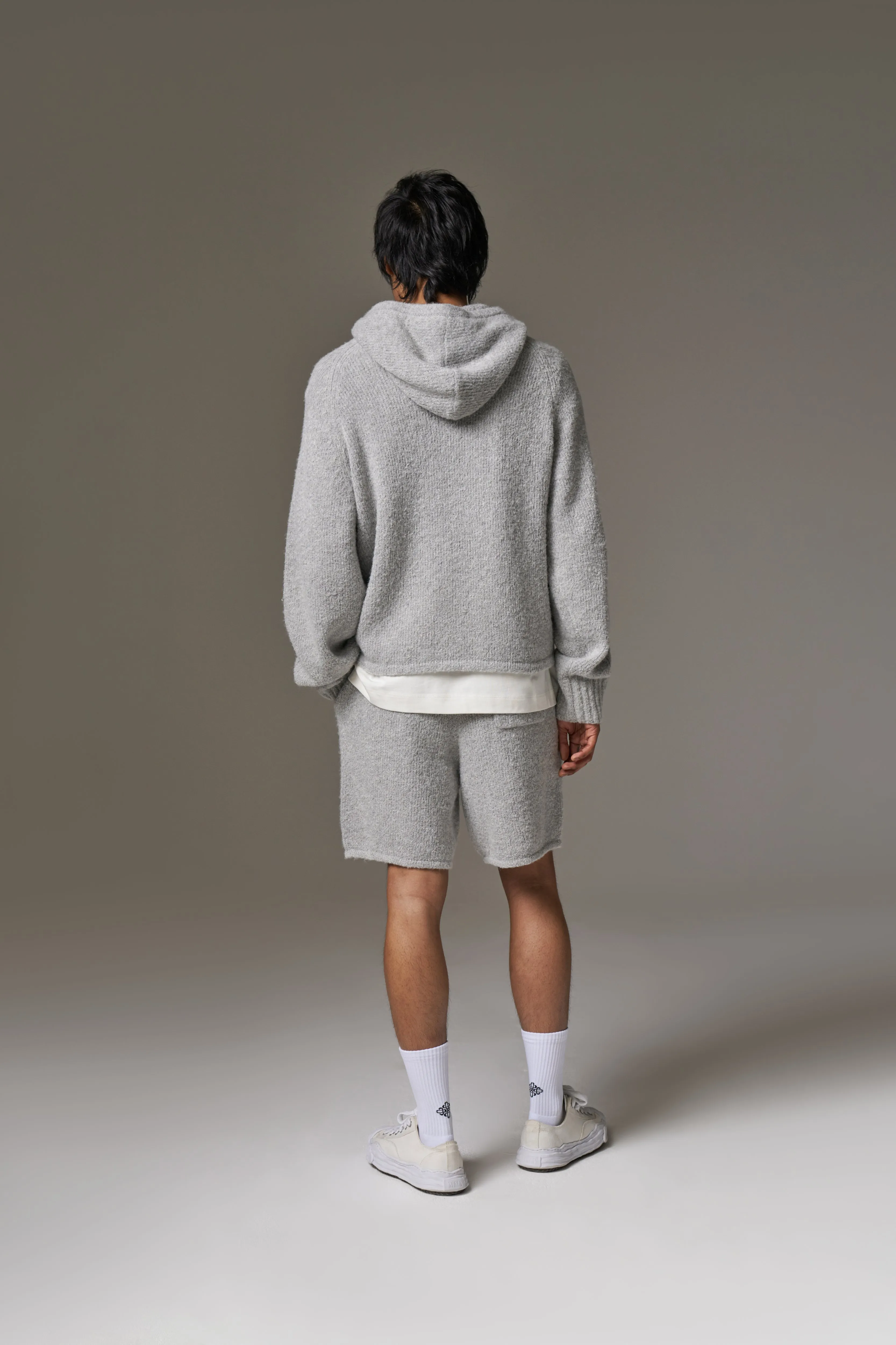BOUCLE KNIT HOODIE - GREY MARL